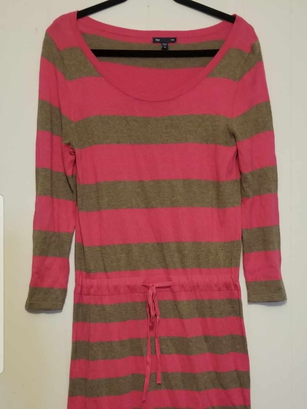 GAP Pink and Gray Striped Drawstring Waist Casual Dress Women's M